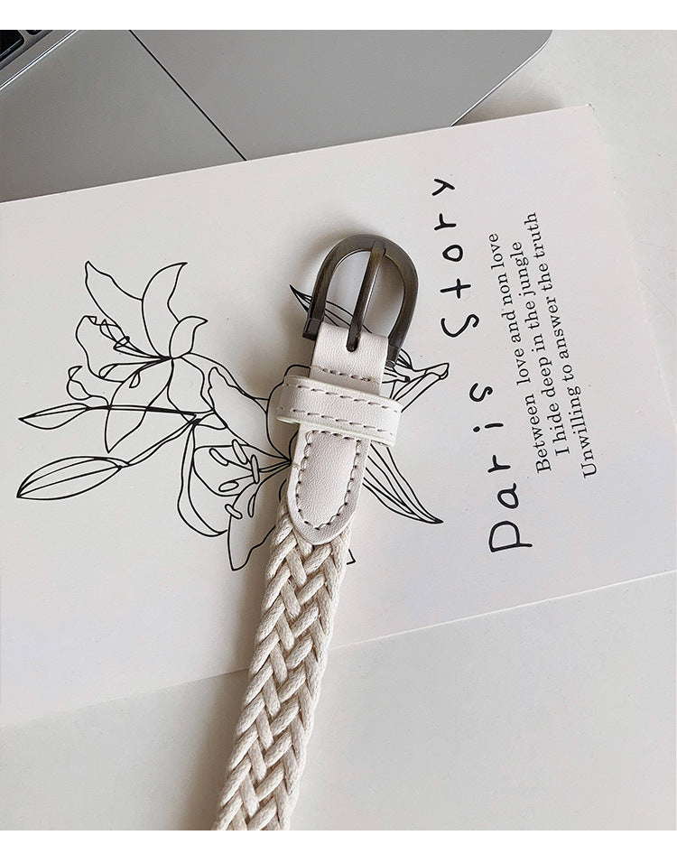 Casual Braided Woven Skinny Leather Belt 6W6JBT162