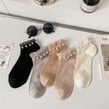 Elegant Pearl Lace Trim Ankle Socks 6W8FSO743