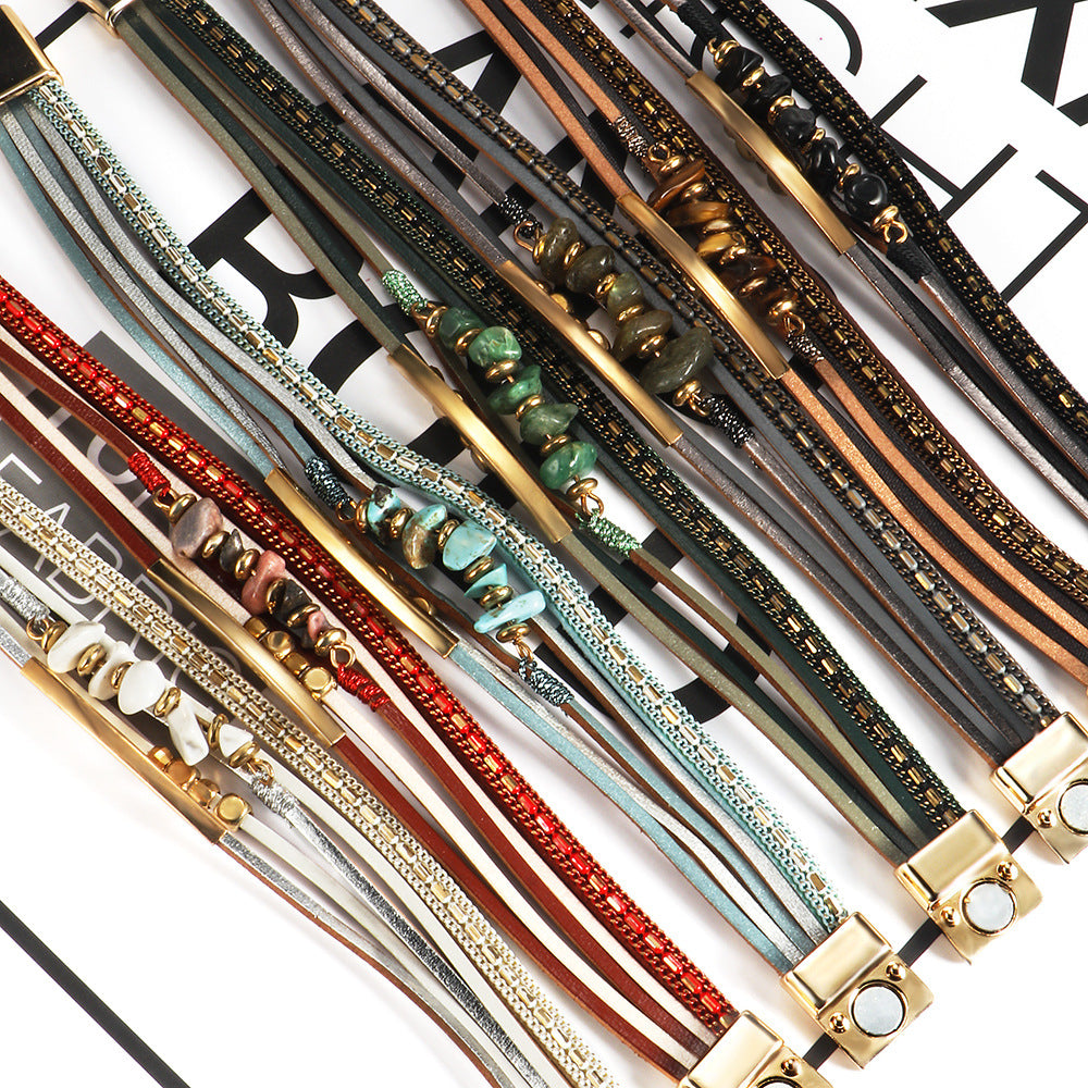 Vintage Multi Layer Irrugular Stones Magnetic Bracelets 6W6JBR498