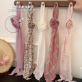 Sweet Plaid Print Floral Silk Scarf 6W6NSI191
