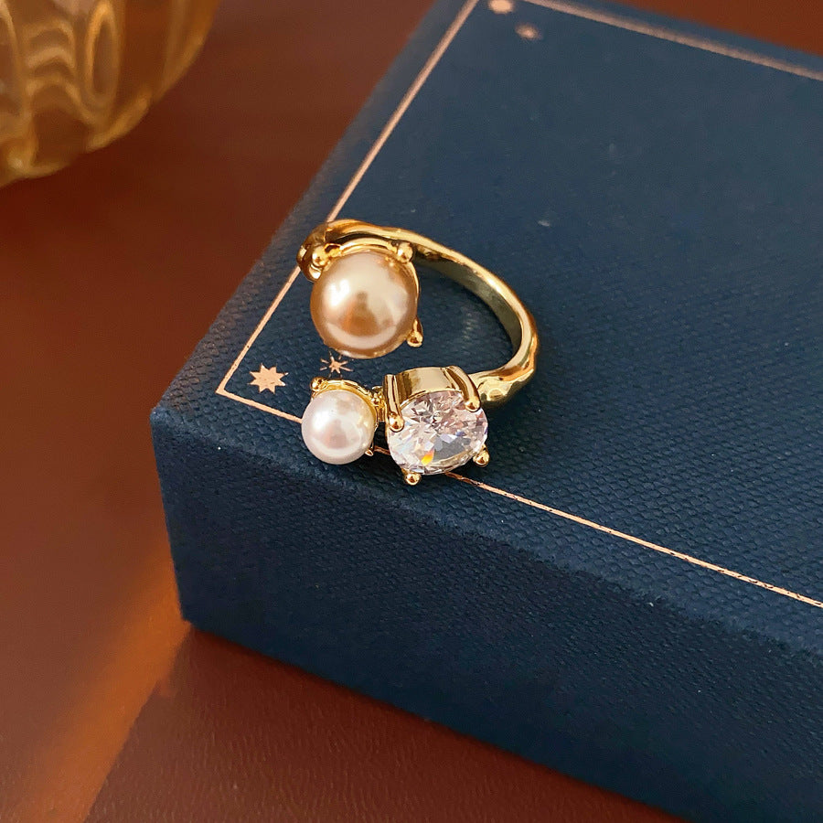 French Cubic Zirconia Pearl Irrregular Open Ring 6W6JRG369