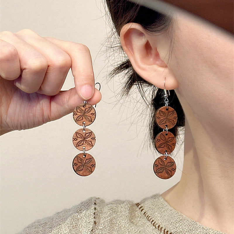 Minimalist Handmade Vintage Wooden Drop Earrings DP25D781
