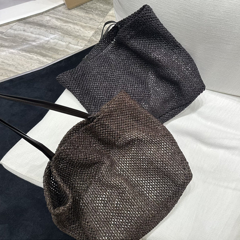 Retro Solid Color Straw Woven Large Capacity Shoulder Bag 8CW6BBG517L