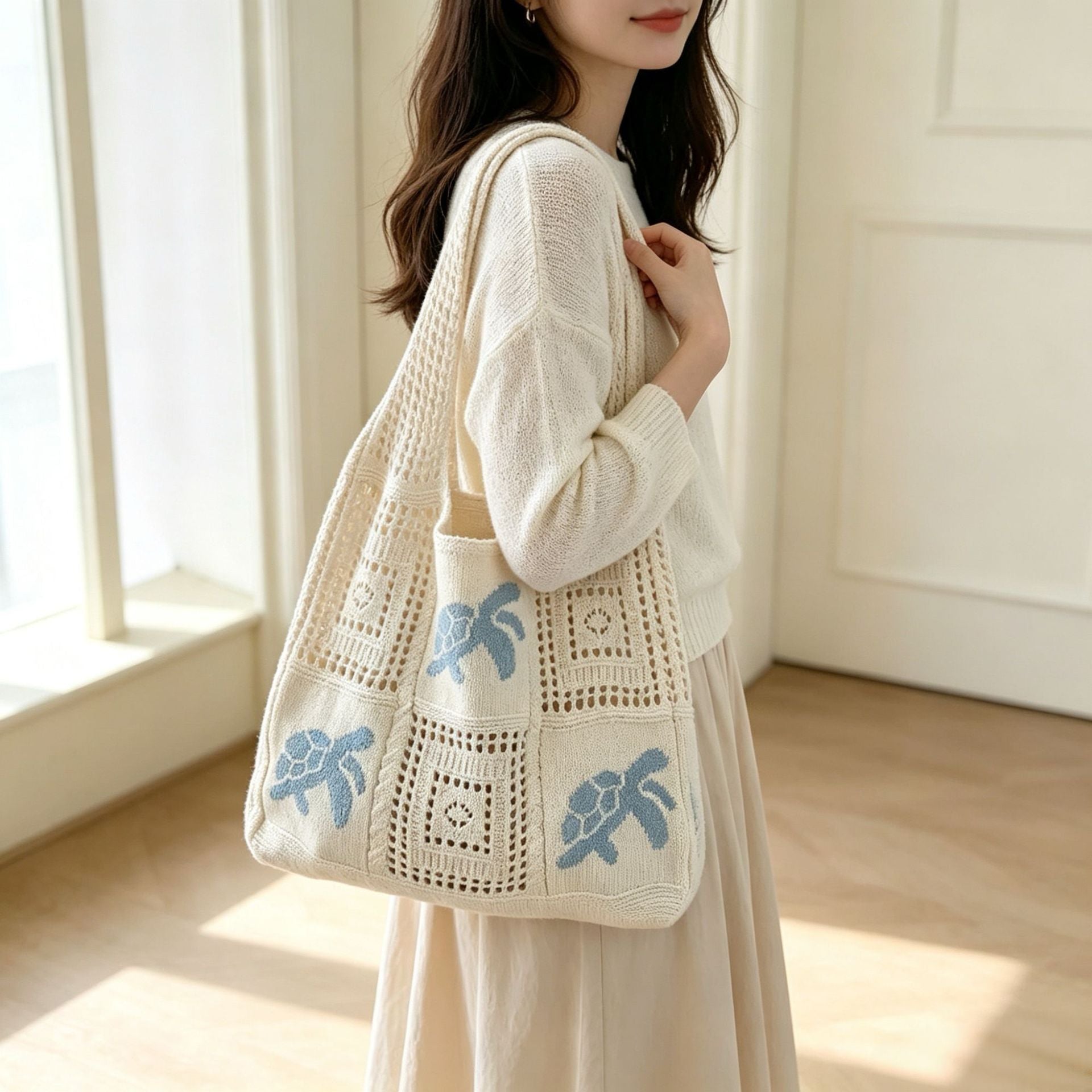 Retro Jacquard Hollow Out Knit Shoulder Bag 6W10BBG1761