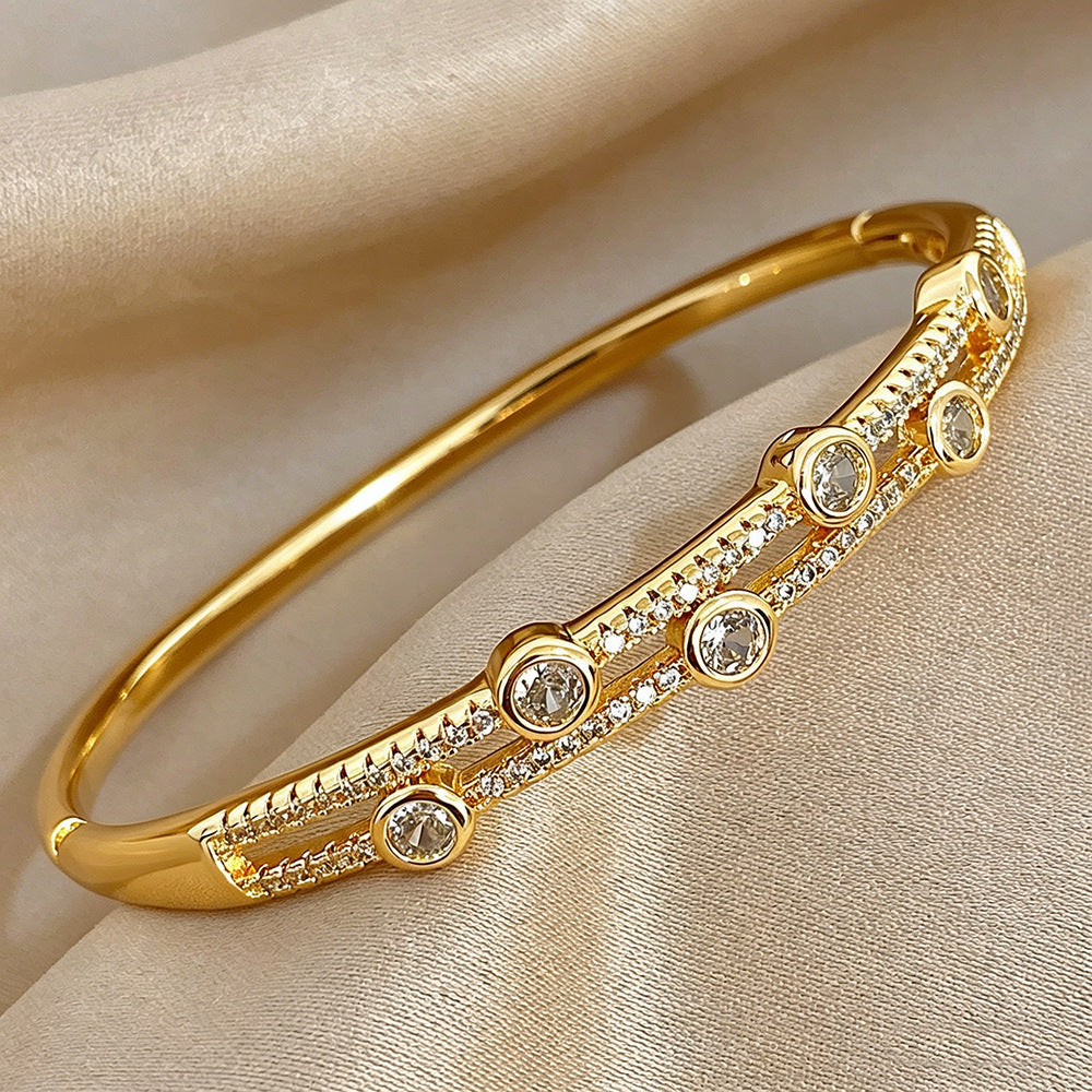 Trendy Cubic Zirconia Gold Plated Bangle Bracelet 6W6JBR615