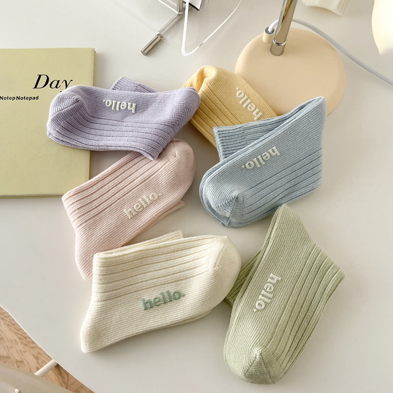 Candy Color Simple Letter Soft Socks DP25A452