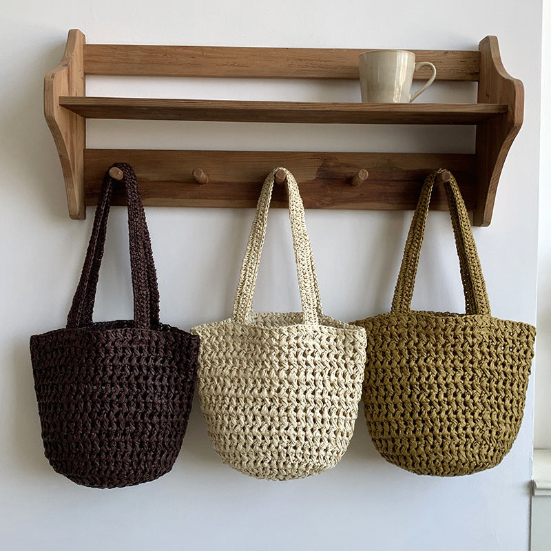 Minimalist Solid Color Hollow Straw Woven Handbag MK2BK6W10BBG11