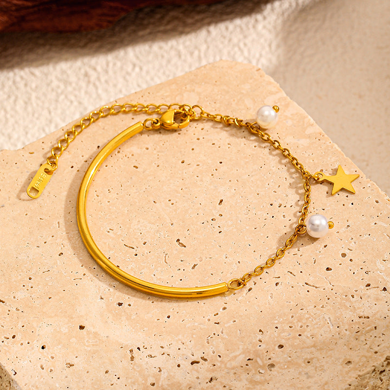 Luxury Pear Star Charm Gold Plated Chain Bracelet 6W6JBR525