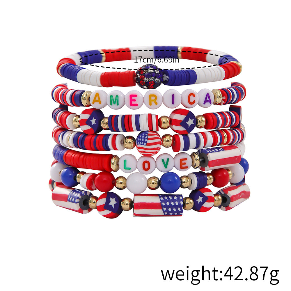 Stylish USA Flag Elastic Beaded Chain Bracelets Set 8ZA6JBR301L