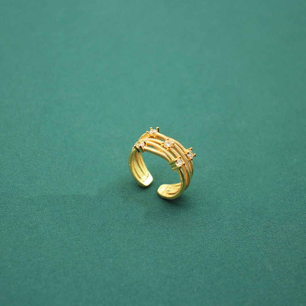 Stylish Gold Plated Multi-Layer Zircon Open Ring 8ZA6JRG136L