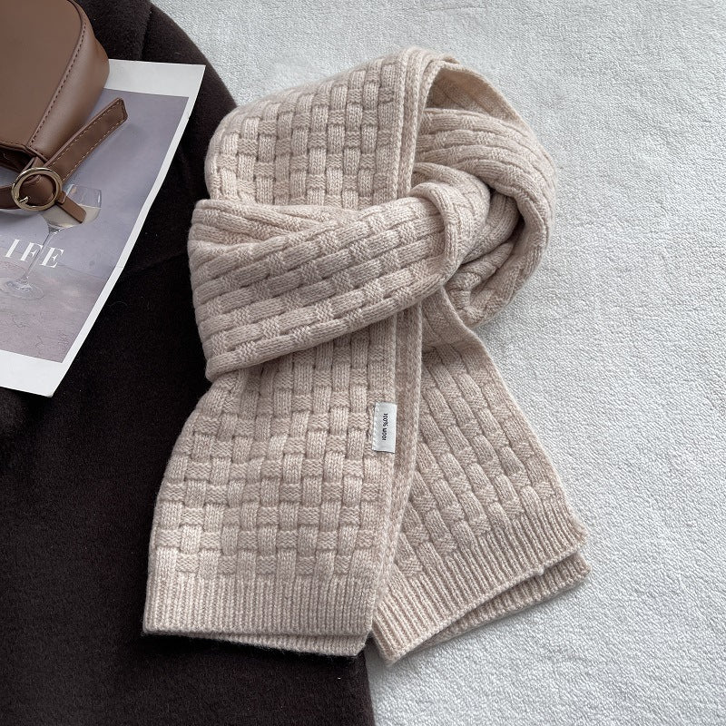 Classic Solid Color Plaid Knit Warm Scarf 6W6NSC79