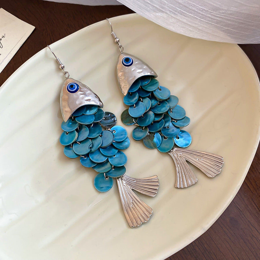Metallic Shell Fish Scale Dangle Earrings 6W6JER781