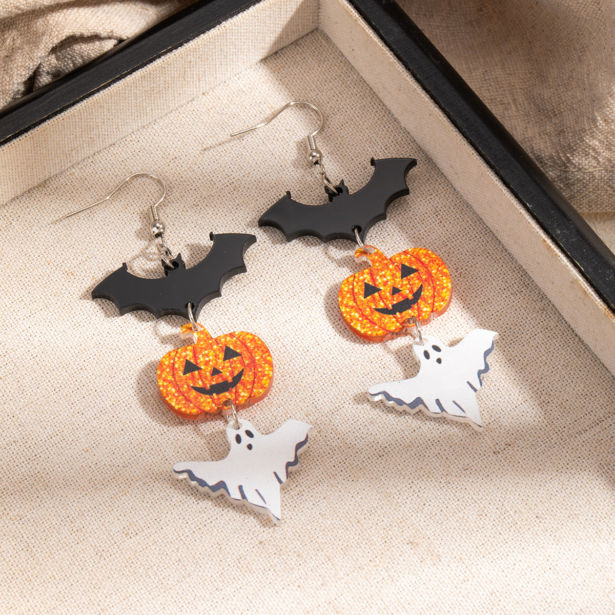 Halloween Pumpkin Bat Drop Earrings - DippedShop Wholesale - #7699