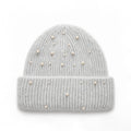 Elegant Pearl Wool Blend Knit Beanie Hat 6W6HAT643