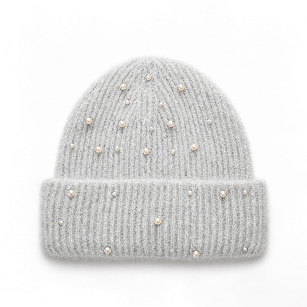 Elegant Pearl Wool Blend Knit Beanie Hat 6W6HAT643