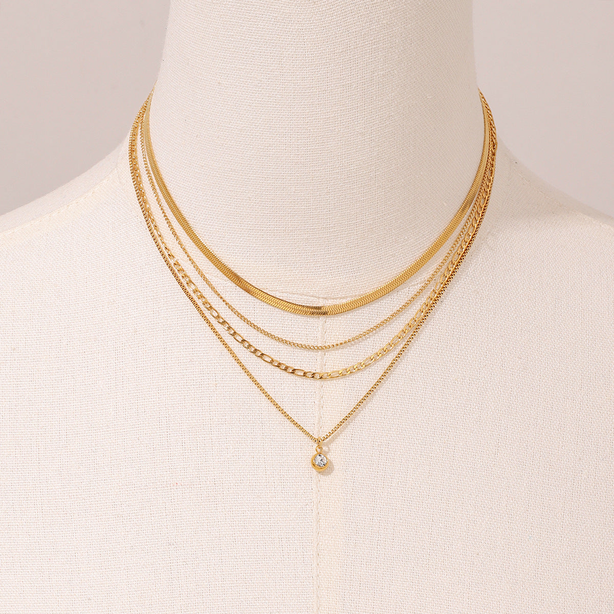 Layered Rhinestone Pendant Necklace - DippedShop Wholesale - #7043