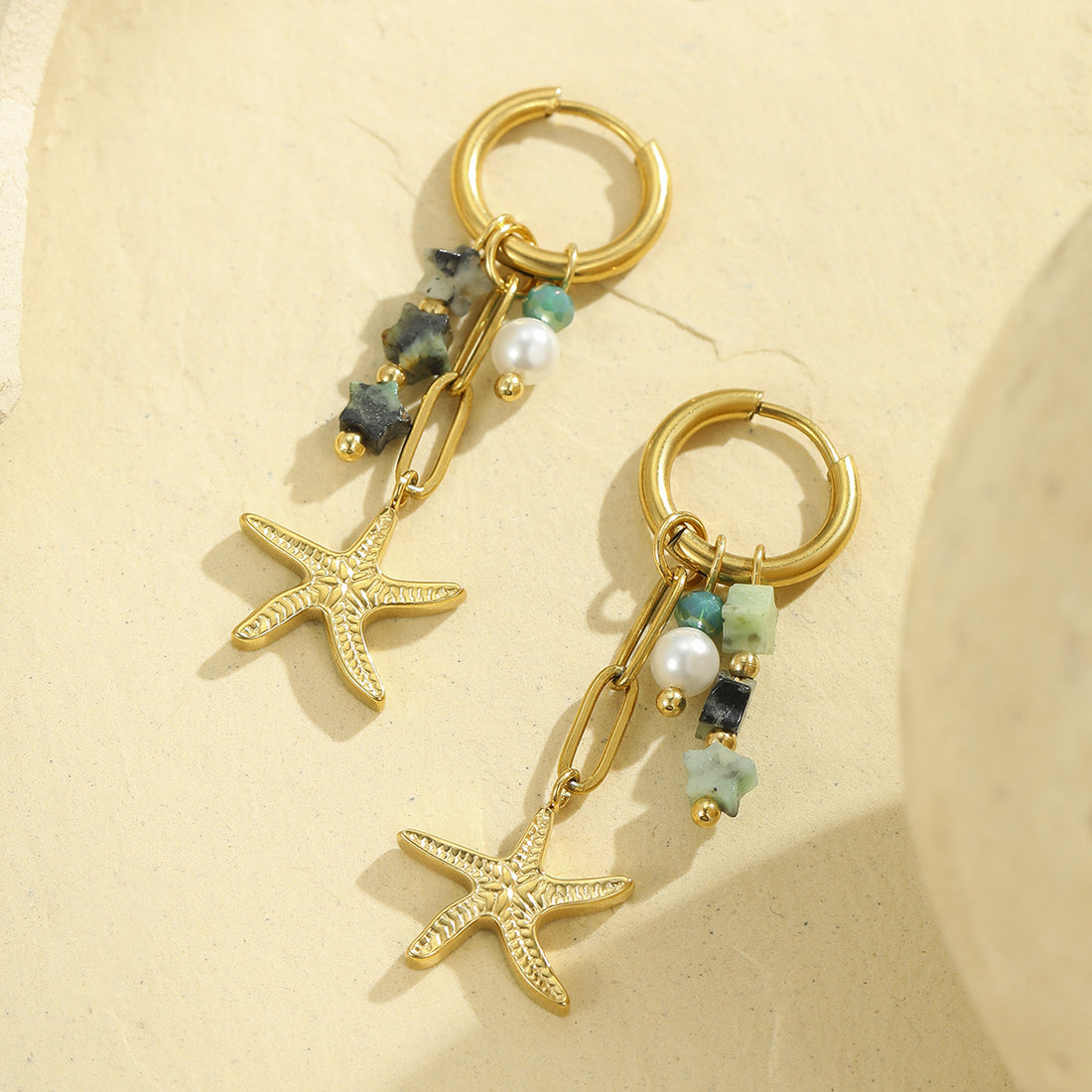 Starfish Shell Hoop Earrings - DippedShop Wholesale - #7411