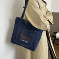 Vintage Embroidered Dog Denim Shoulder Tote Bag 6W10BBG2369