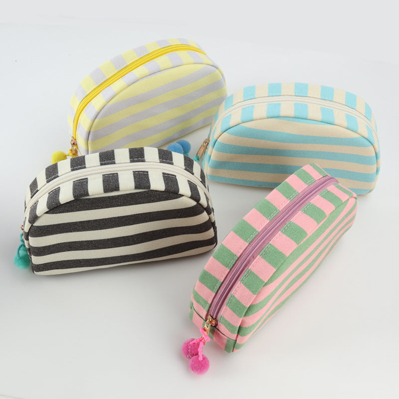 Minimalist Striped Canvas Shell Makeup Bag DP25C565