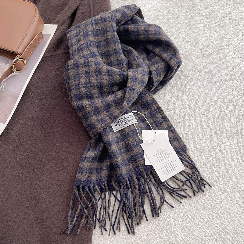 Vintgae Plaid Cashmere-Feel Taseel Warm Scarf 6W6NSC66