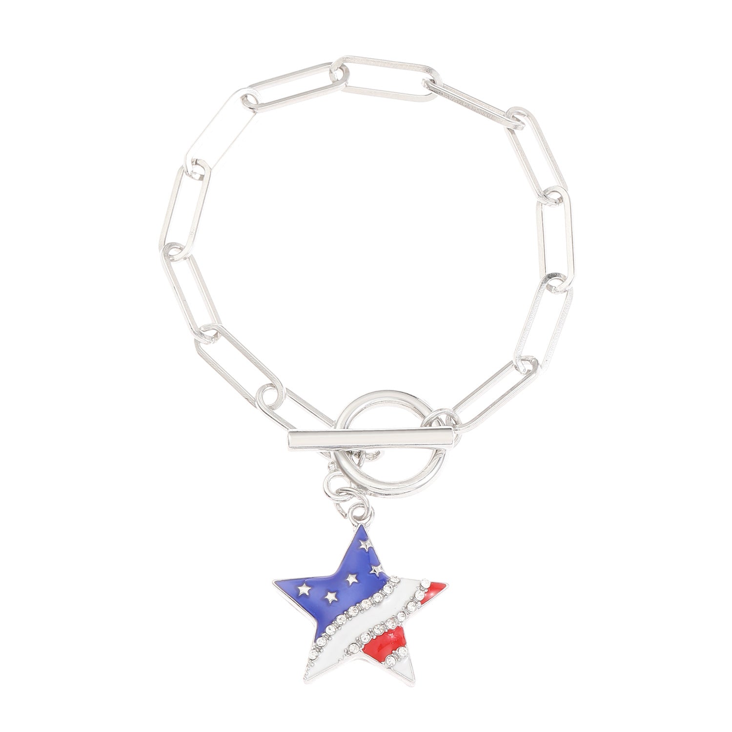 Vintage Gold Plated American Flag Pendants Chain Bracelet 8ZA6JBR130T
