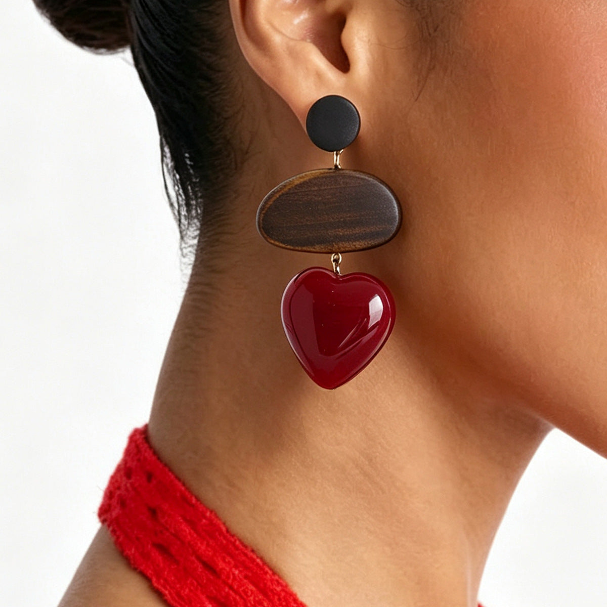 Wooden Heart Drop Earrings - DippedShop Wholesale - #5203