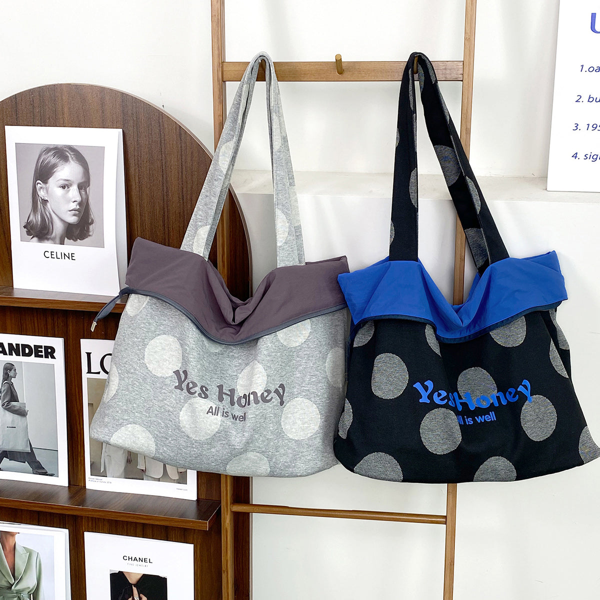 Reversible Polka Dot Tote Bag - DippedShop Wholesale - #1171