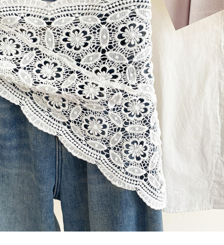 Fashion Hollow Lace Triangle Headscarf Hip Scarf 6W1SL15