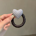 Cute Plaid Heart Elastic Ponytail Holder Hair Tie 6W6HSR461