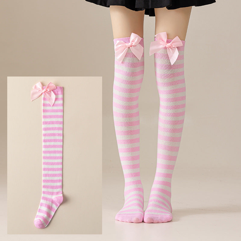 Christmas Bow Pom Pom Thigh High Socks 6W8FSO914