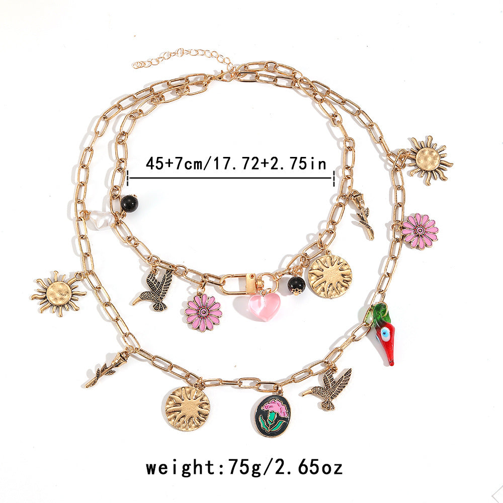 Trendy Double Layer Floral Heart Pendant Necklace 6W6JNC626
