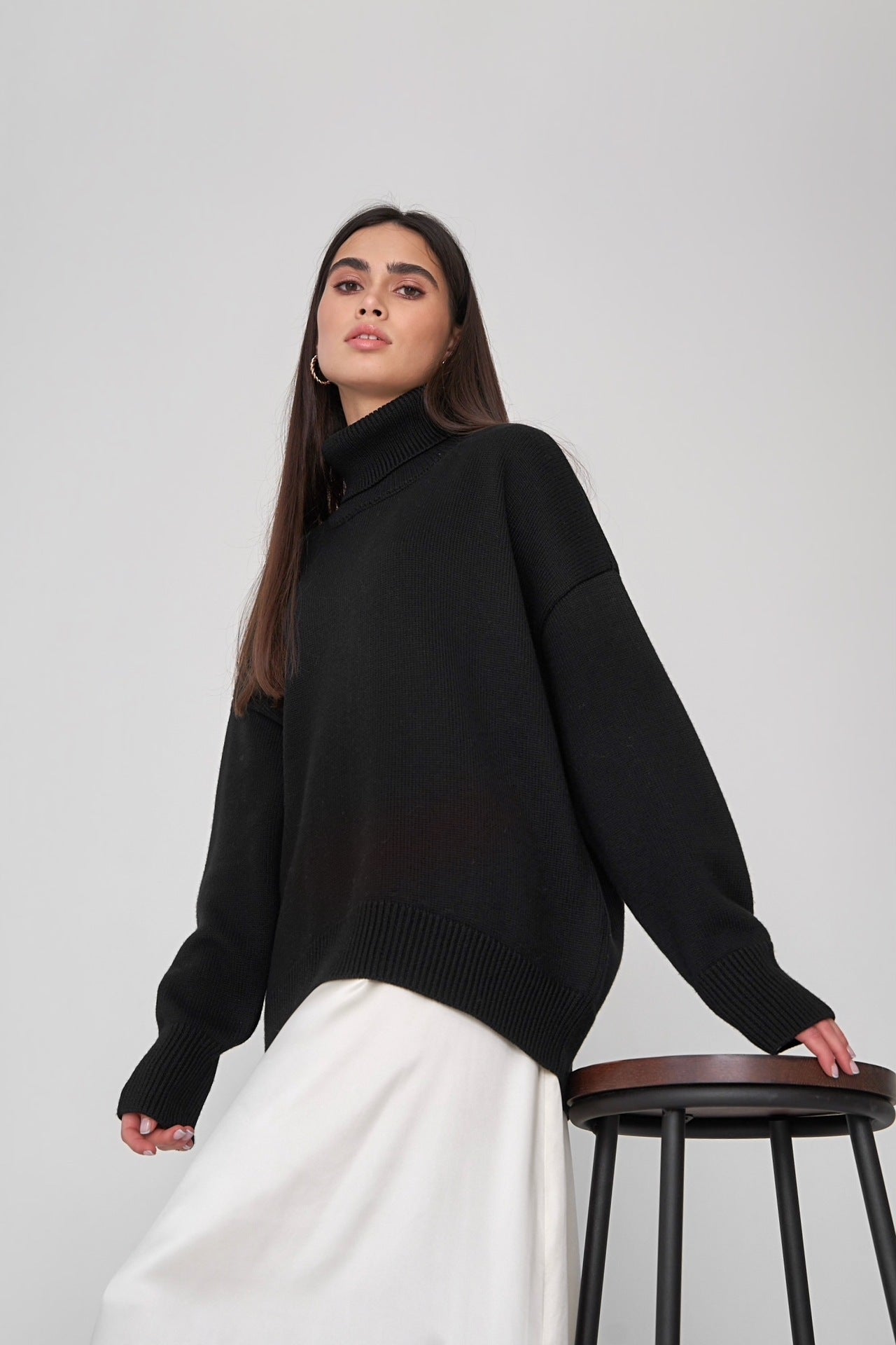 High Collar Loose Sweater - DippedShop Wholesale - #6915
