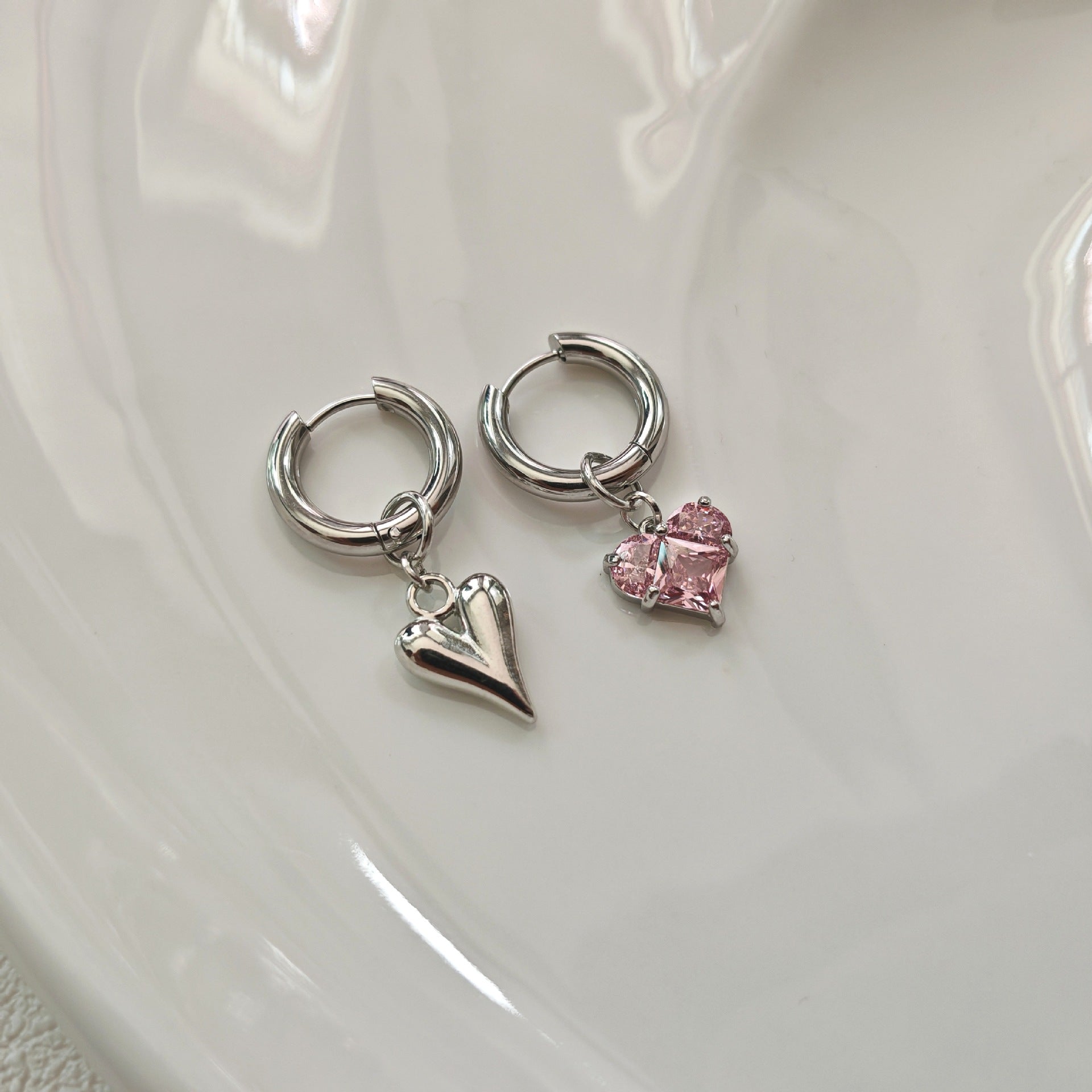 Heart Pendant CZ Hoop Earrings - DippedShop Wholesale - #9107