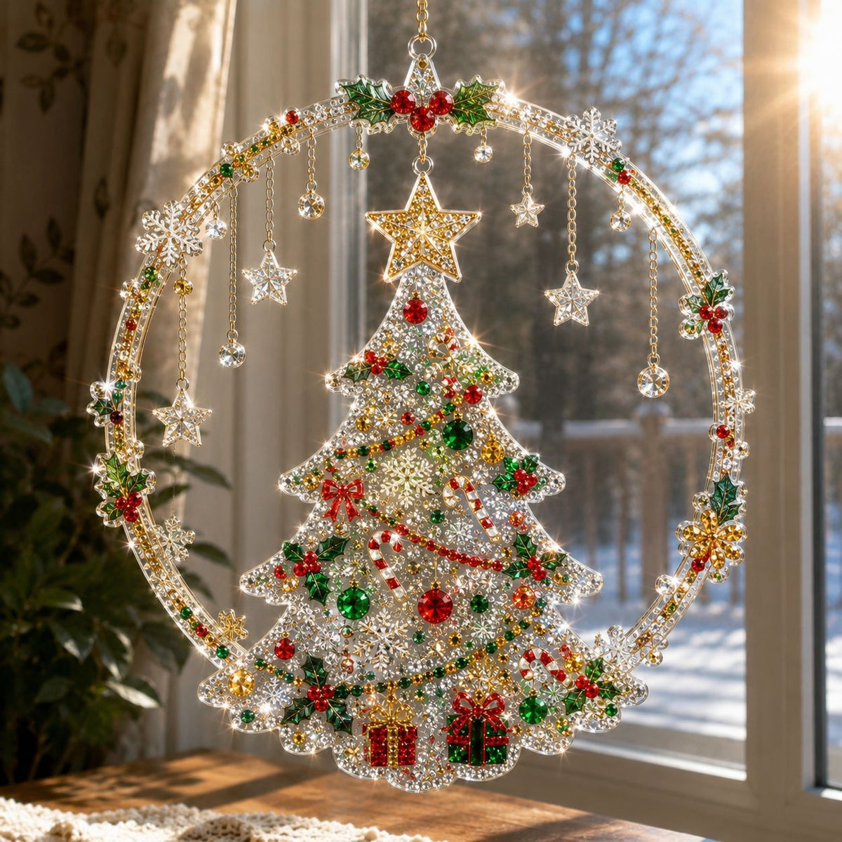 Sparkly Christmas Tree Diamond Painting Suncatcher 6H7HLS144