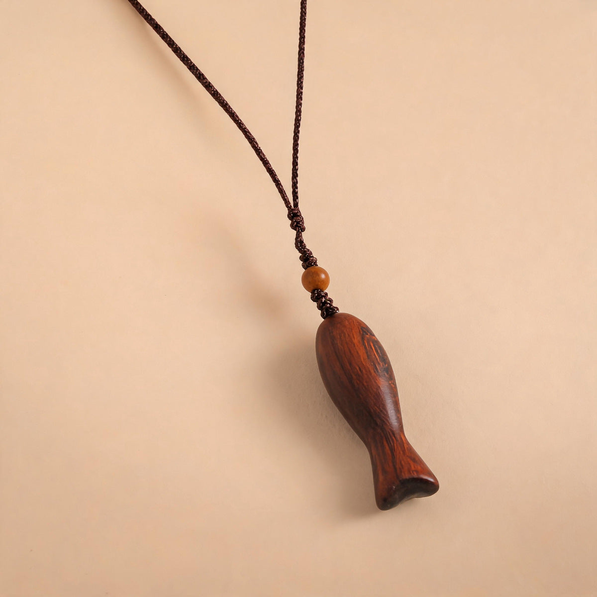 Simple Rope Braided Wood Fish Pendant Necklace 6W6JNC662