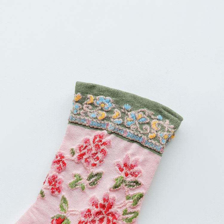 Vintage Floral Embossed Breathable Crew Socks 6W8FSO741