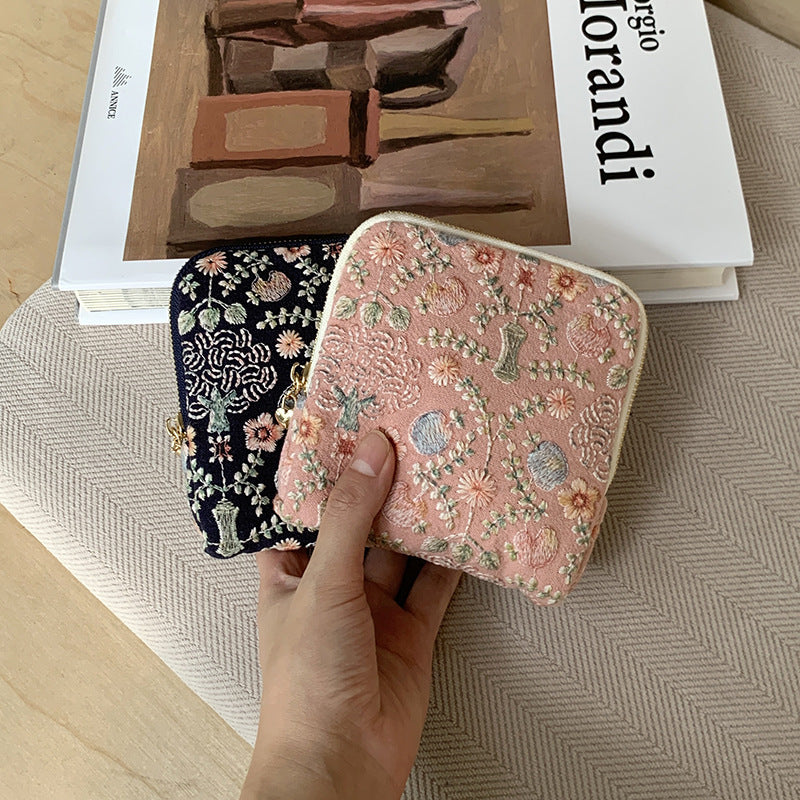 Vintage Floral Embroidery Portable Jewelry Case 6W13HSJ94