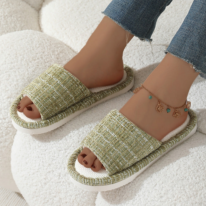 Linen Open Toe Slippers - DippedShop Wholesale - #9443
