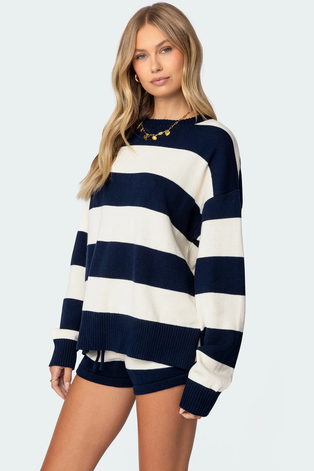 Striped Color Block Loose Pullover Sweater DPT1408