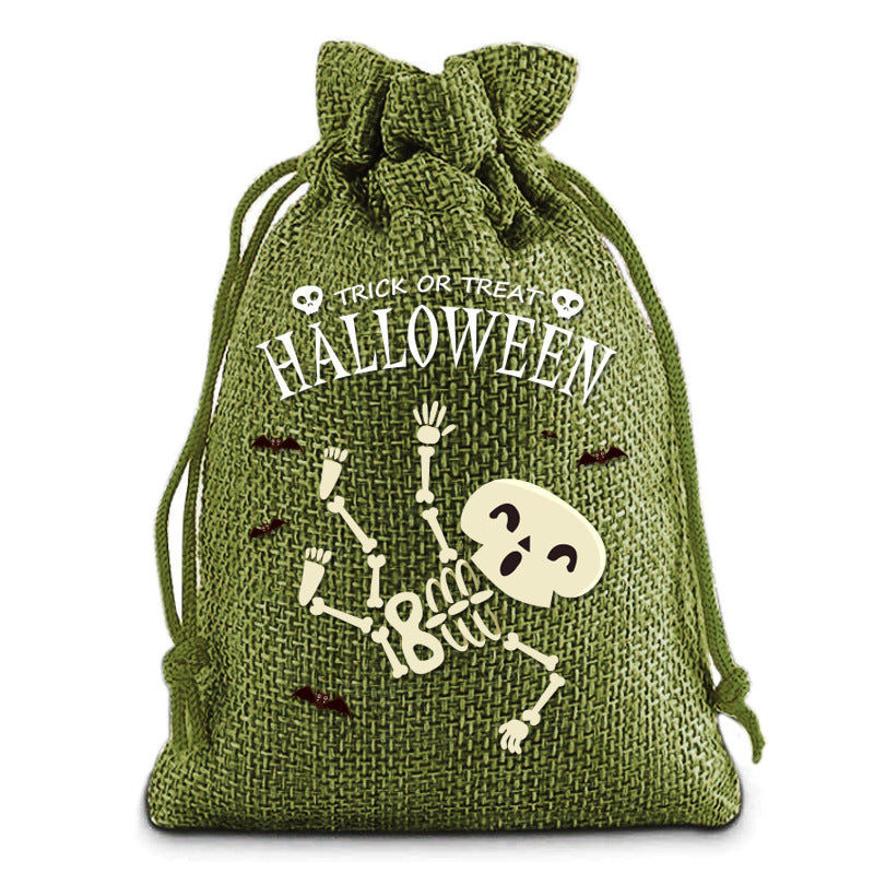 Halloween Cartoon Printed Burlap Drawstring Bags 6W10BBG1751