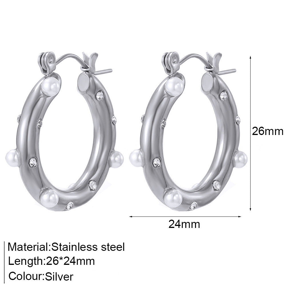 Rhinestone Pearl Hoop Earrings - DippedShop Wholesale - #7683