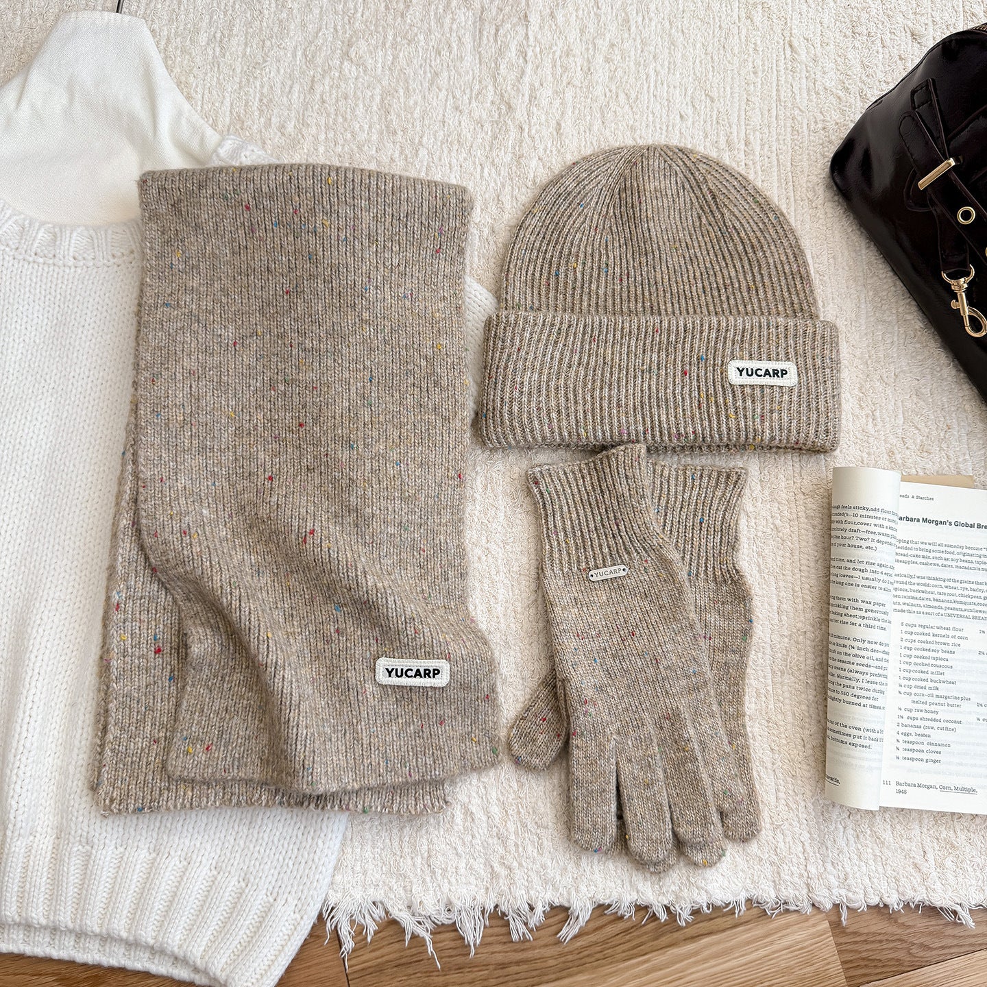 3-Piece Solid Color Knit Scarf Beanie Gloves Set 6W6NSC99