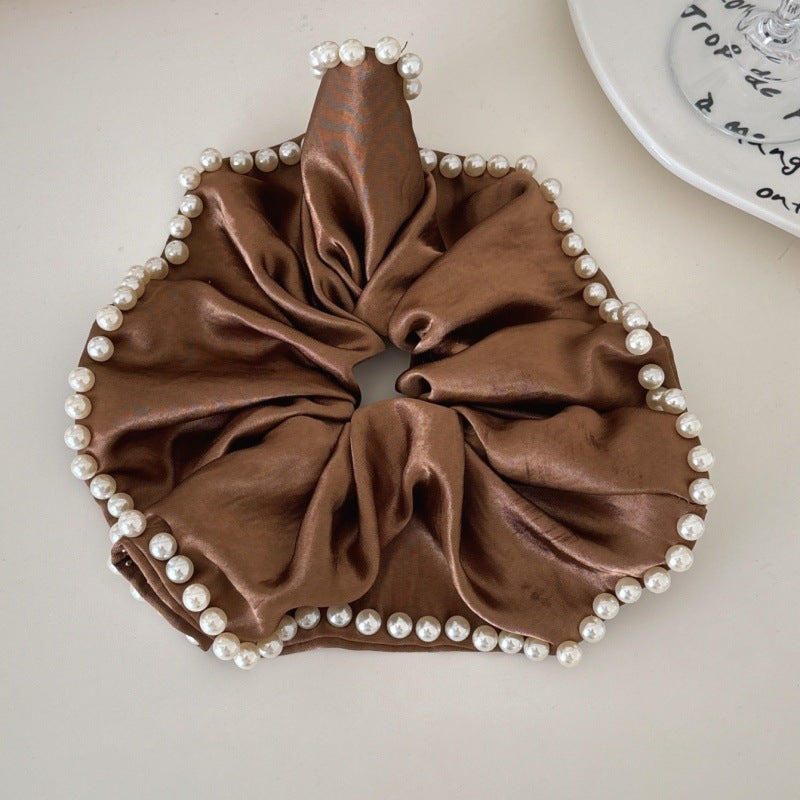 Elegant Pearl Ruffled Satin Hair Scrunchies MK2BW6W6HSR63