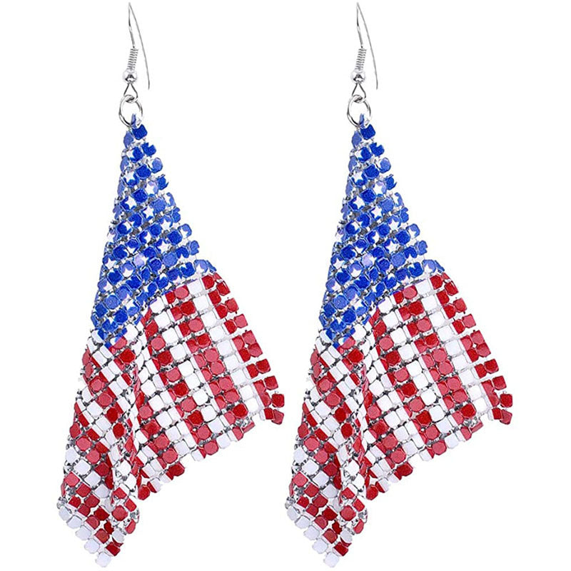 Stylish Sequin USA Flag Pendant Hook Earring 8ZA6JER193L