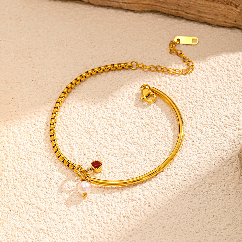 Elegant Pearl Gold Plated Chain Bracelet 6W6JBR526