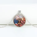 Retro USA Flag Pattern Round Pendant Chain Necklace 8ZA6JNC278T