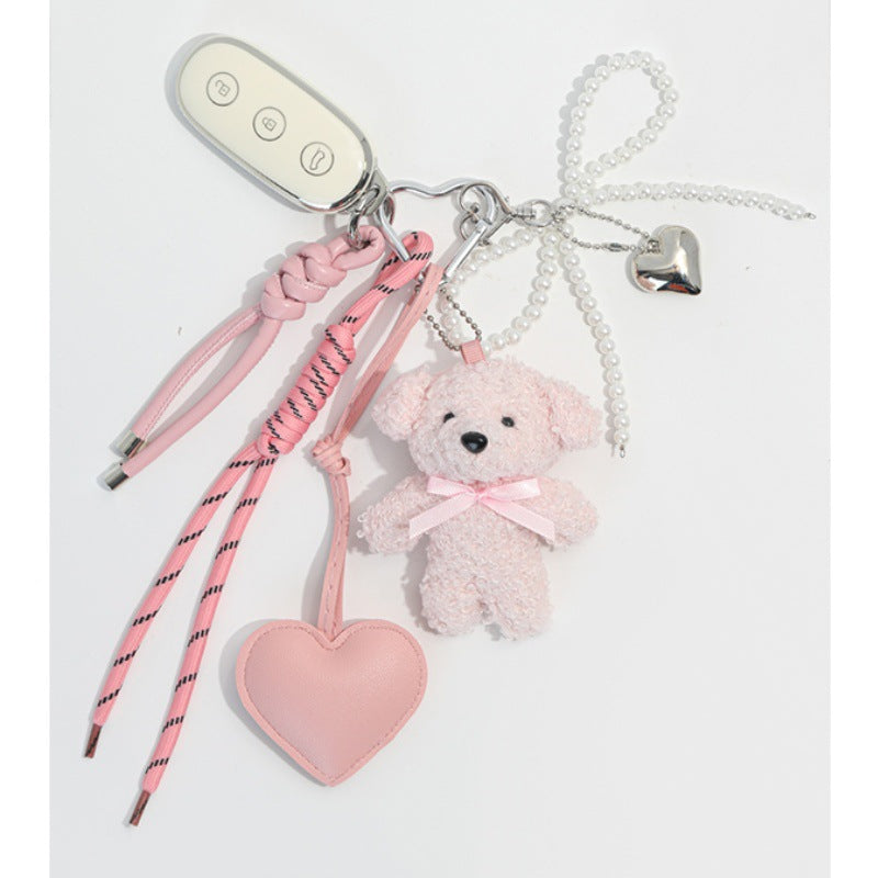 Leather Heart Bear Pendant Keychain Bag Charm DP25H618