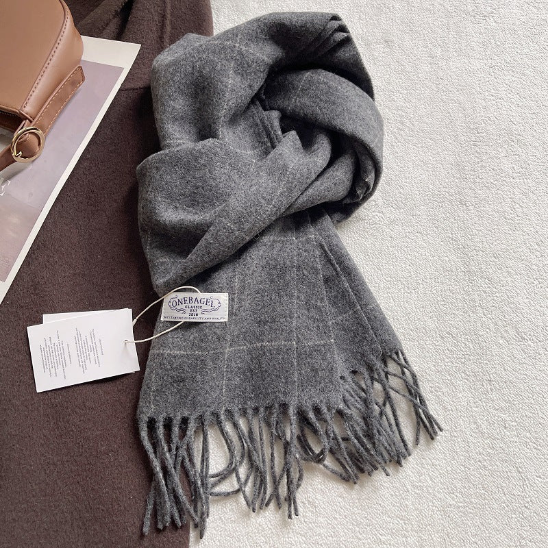 Vintgae Plaid Cashmere-Feel Taseel Warm Scarf 6W6NSC66