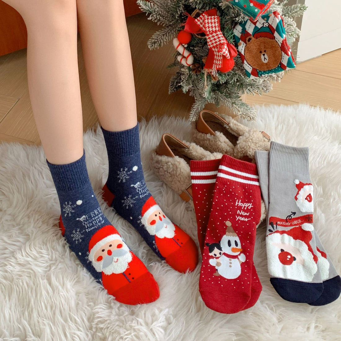 Christmas Cartoon Reindeer Cozy Crew Socks DP25G752