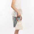 Color Contrast Hollow Hand-Woven Beaded Handbag 8BW6BBG424T